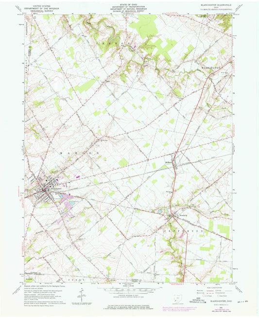 Classic USGS Blanchester Ohio 7.5'x7.5' Topo Map Image