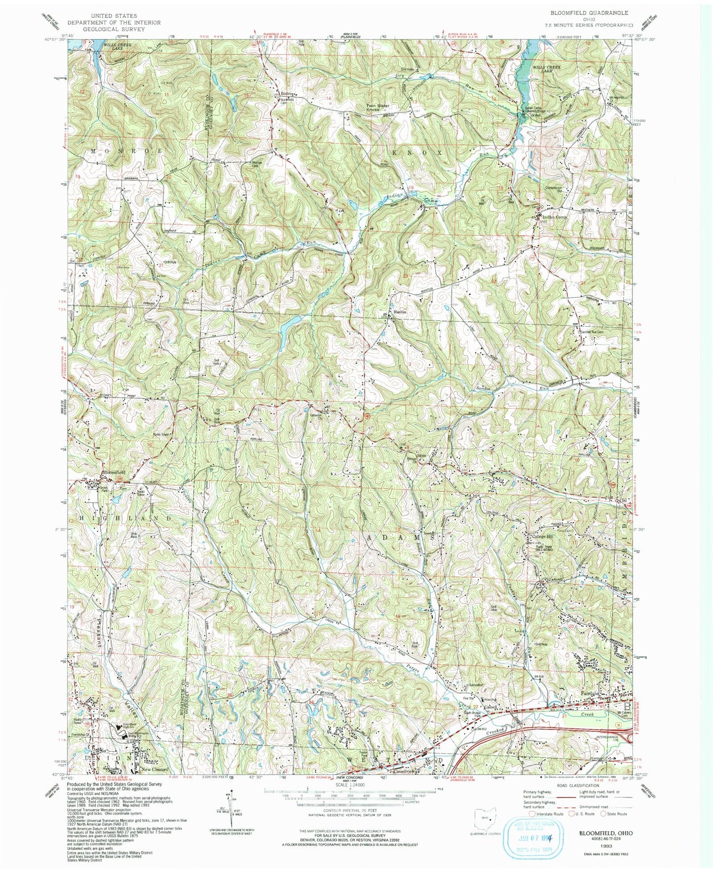 Classic USGS Bloomfield Ohio 7.5'x7.5' Topo Map Image
