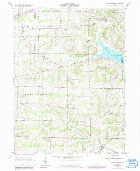 Classic USGS Blooming Grove Ohio 7.5'x7.5' Topo Map Image