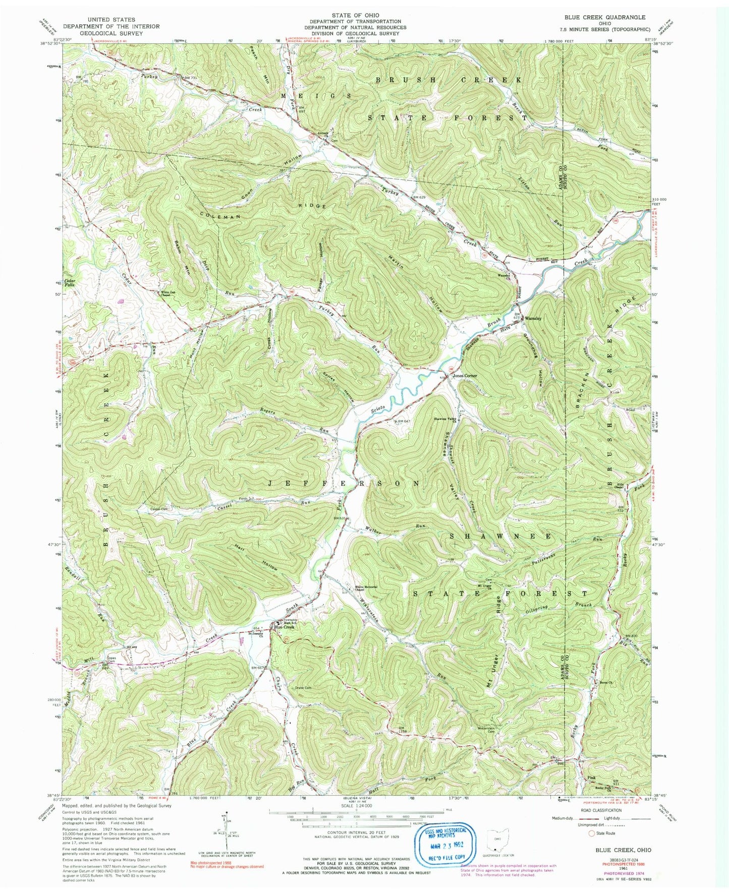 Classic USGS Blue Creek Ohio 7.5'x7.5' Topo Map Image
