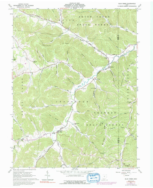 Classic USGS Blue Creek Ohio 7.5'x7.5' Topo Map Image