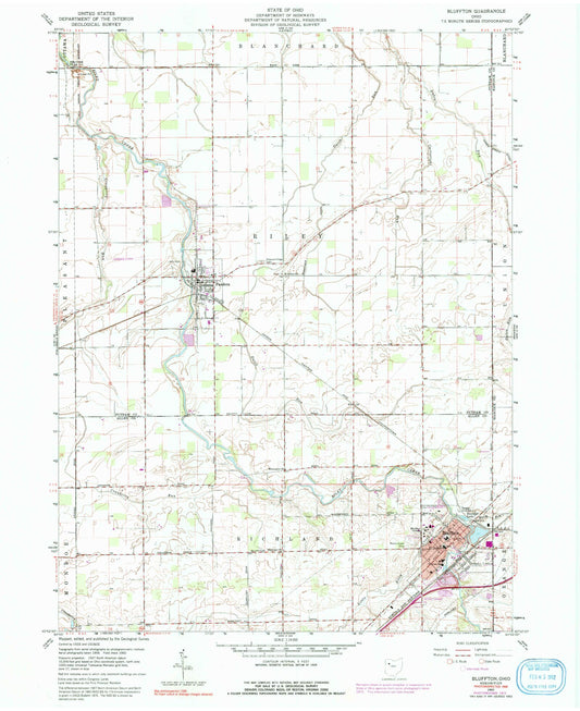 Classic USGS Bluffton Ohio 7.5'x7.5' Topo Map Image