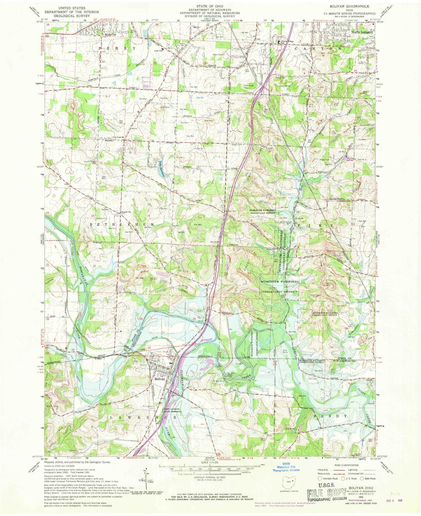 Classic USGS Bolivar Ohio 7.5'x7.5' Topo Map Image