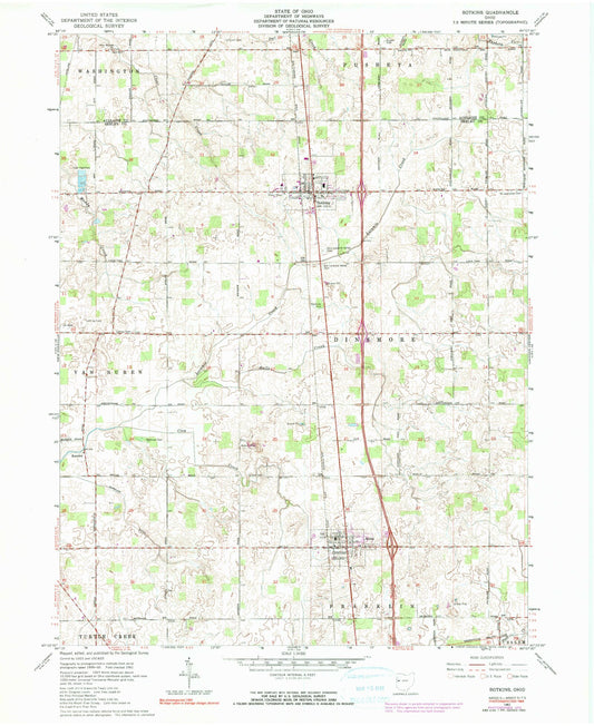 Classic USGS Botkins Ohio 7.5'x7.5' Topo Map Image