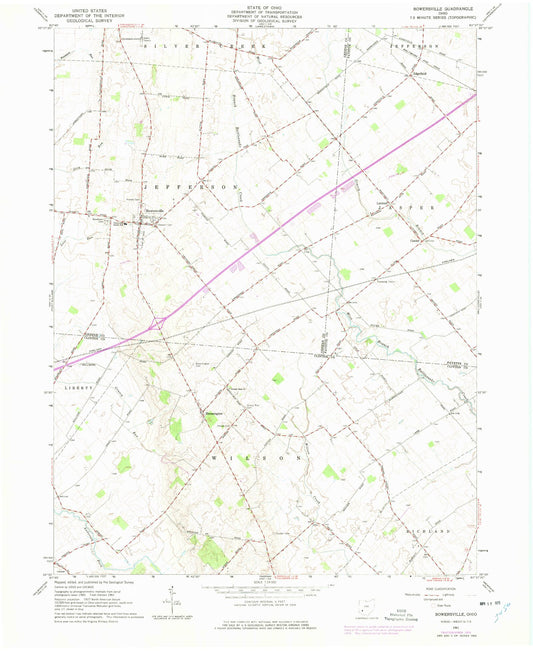 Classic USGS Bowersville Ohio 7.5'x7.5' Topo Map Image