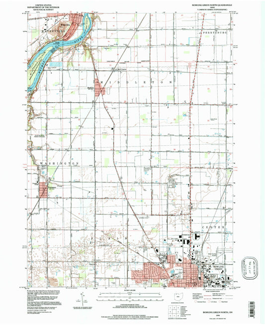 Classic USGS Bowling Green North Ohio 7.5'x7.5' Topo Map Image