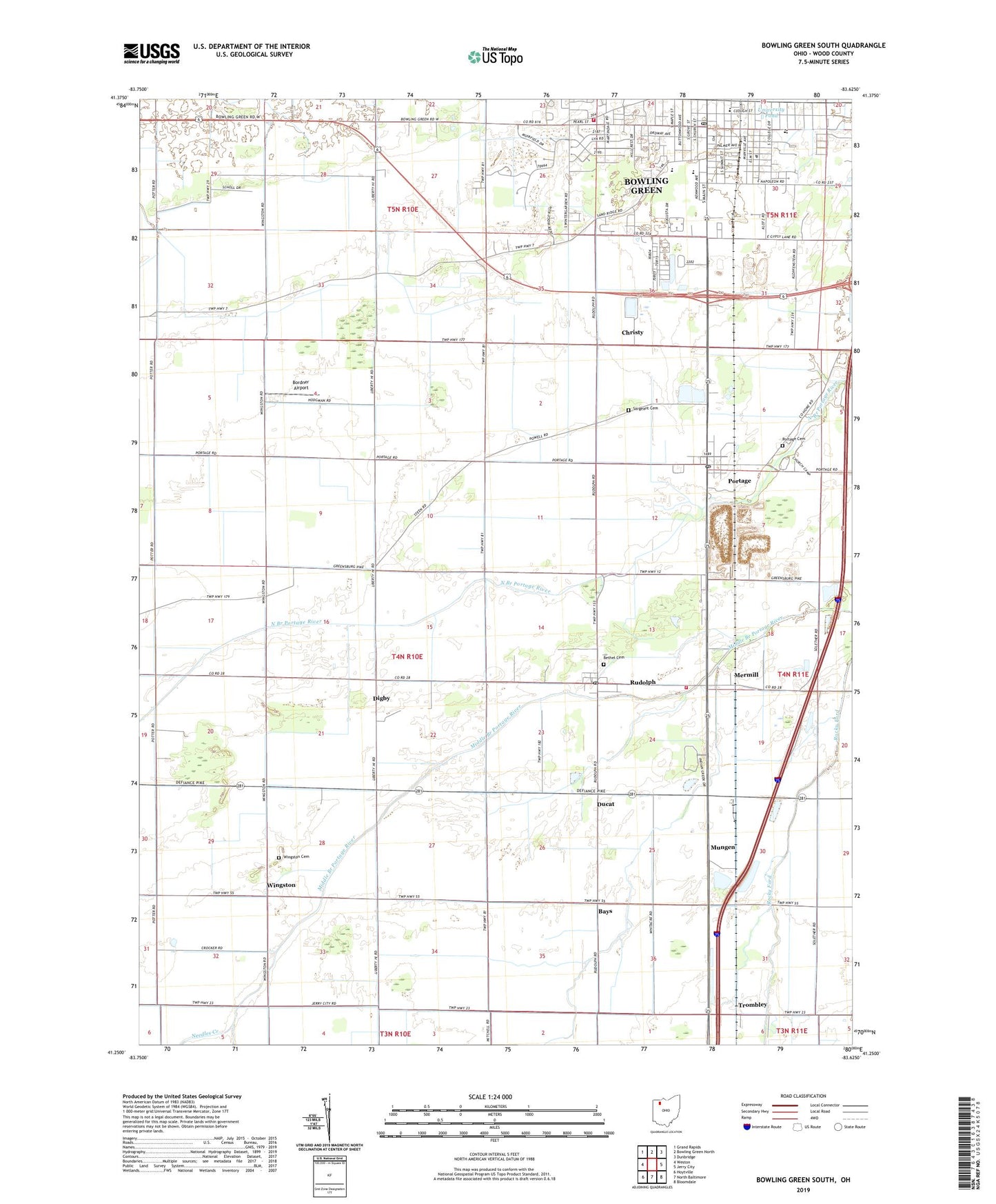Bowling Green South Ohio US Topo Map Image