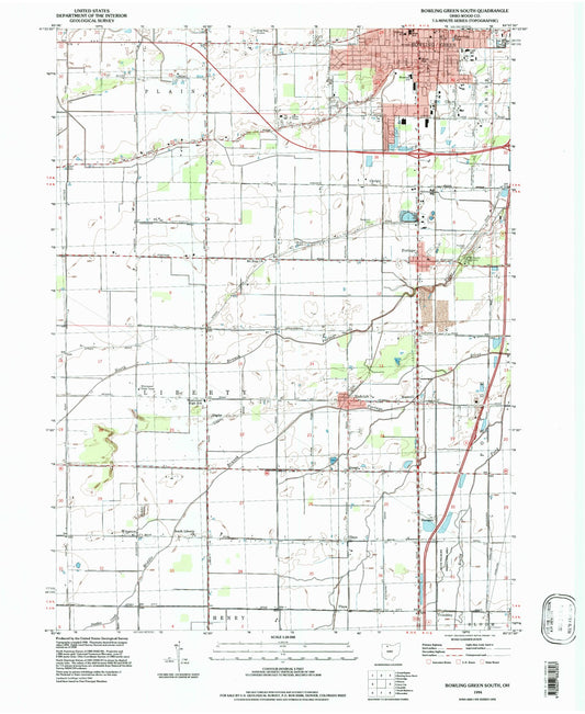 Classic USGS Bowling Green South Ohio 7.5'x7.5' Topo Map Image