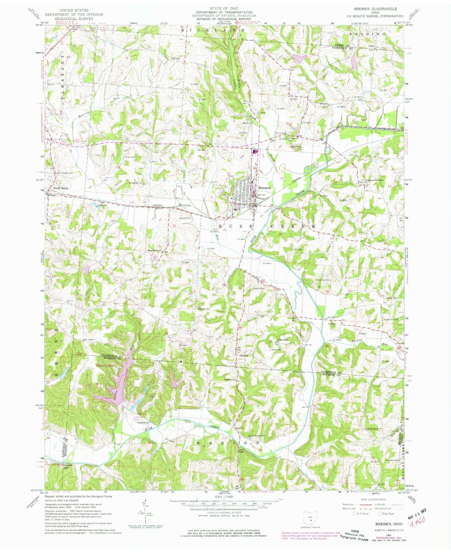 Classic USGS Bremen Ohio 7.5'x7.5' Topo Map Image