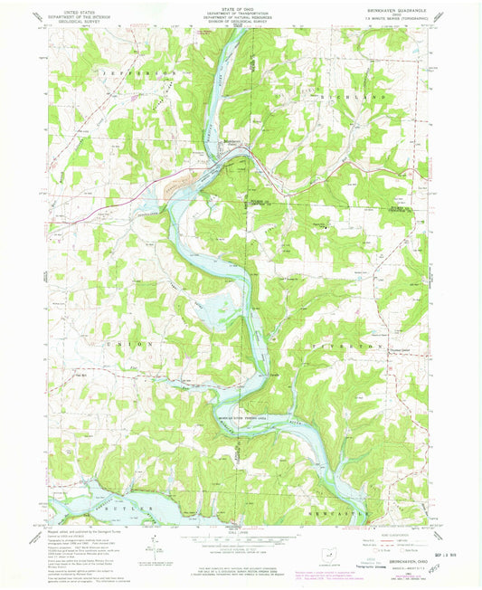 Classic USGS Brinkhaven Ohio 7.5'x7.5' Topo Map Image