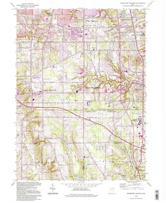 Classic USGS Broadview Heights Ohio 7.5'x7.5' Topo Map Image