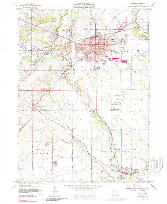 Classic USGS Bryan Ohio 7.5'x7.5' Topo Map Image