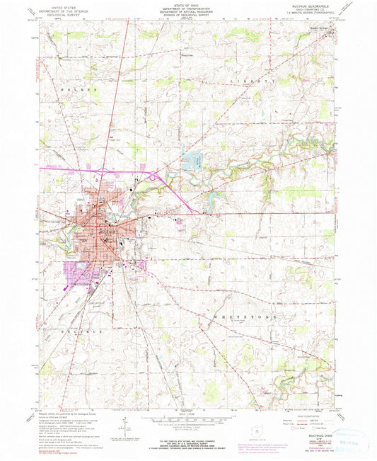 Classic USGS Bucyrus Ohio 7.5'x7.5' Topo Map Image