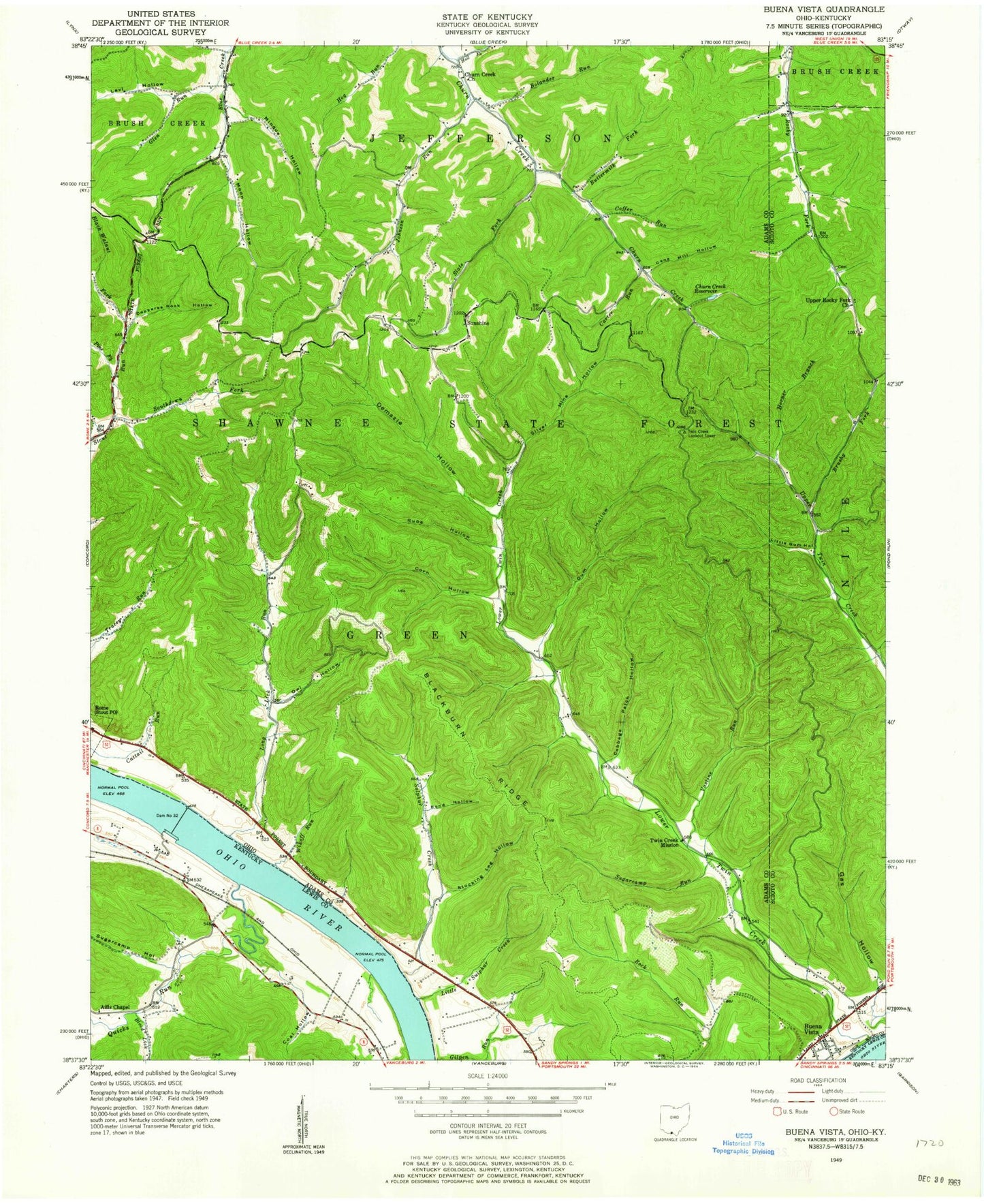 Classic USGS Buena Vista Ohio 7.5'x7.5' Topo Map Image