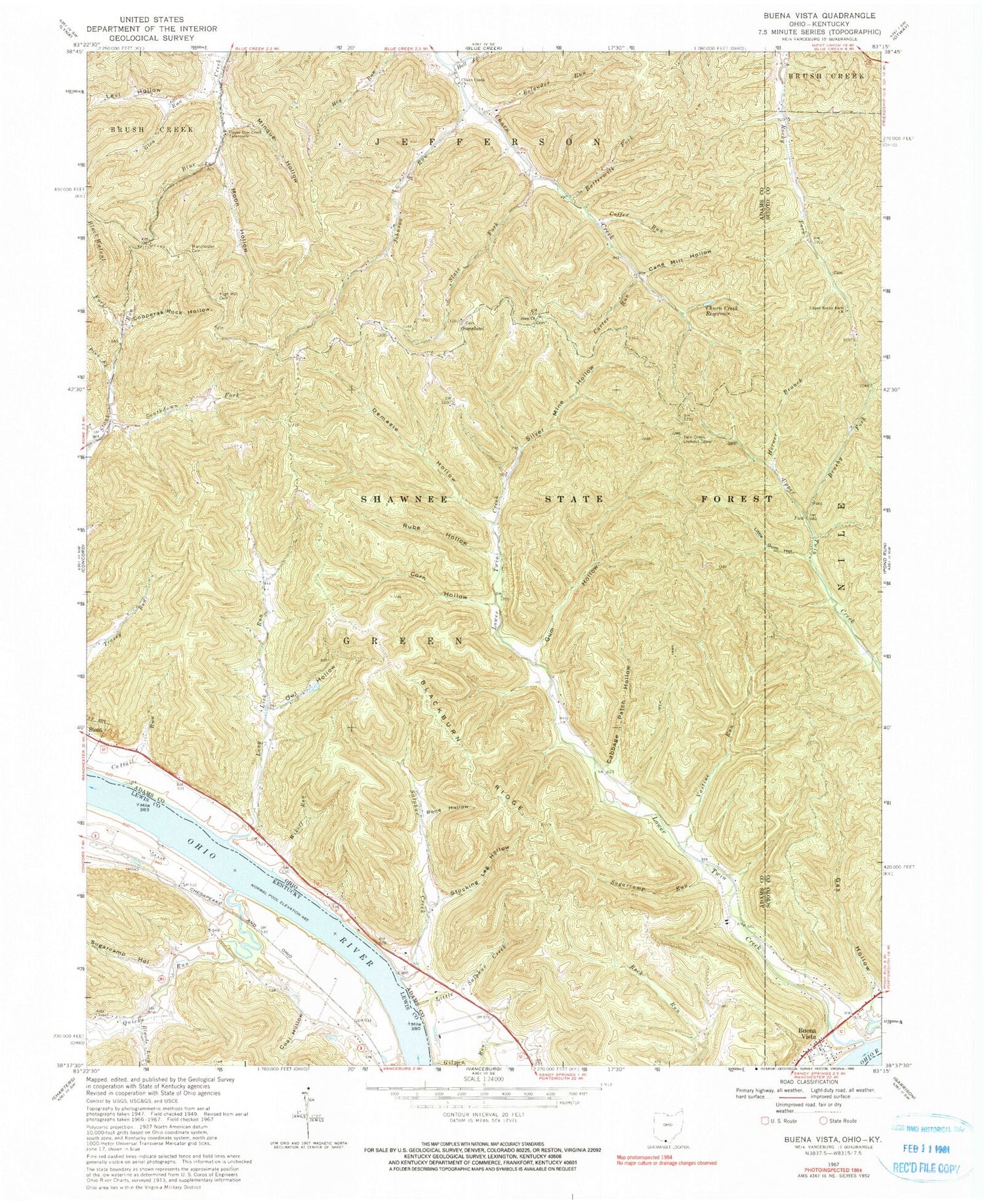 Classic USGS Buena Vista Ohio 7.5'x7.5' Topo Map Image