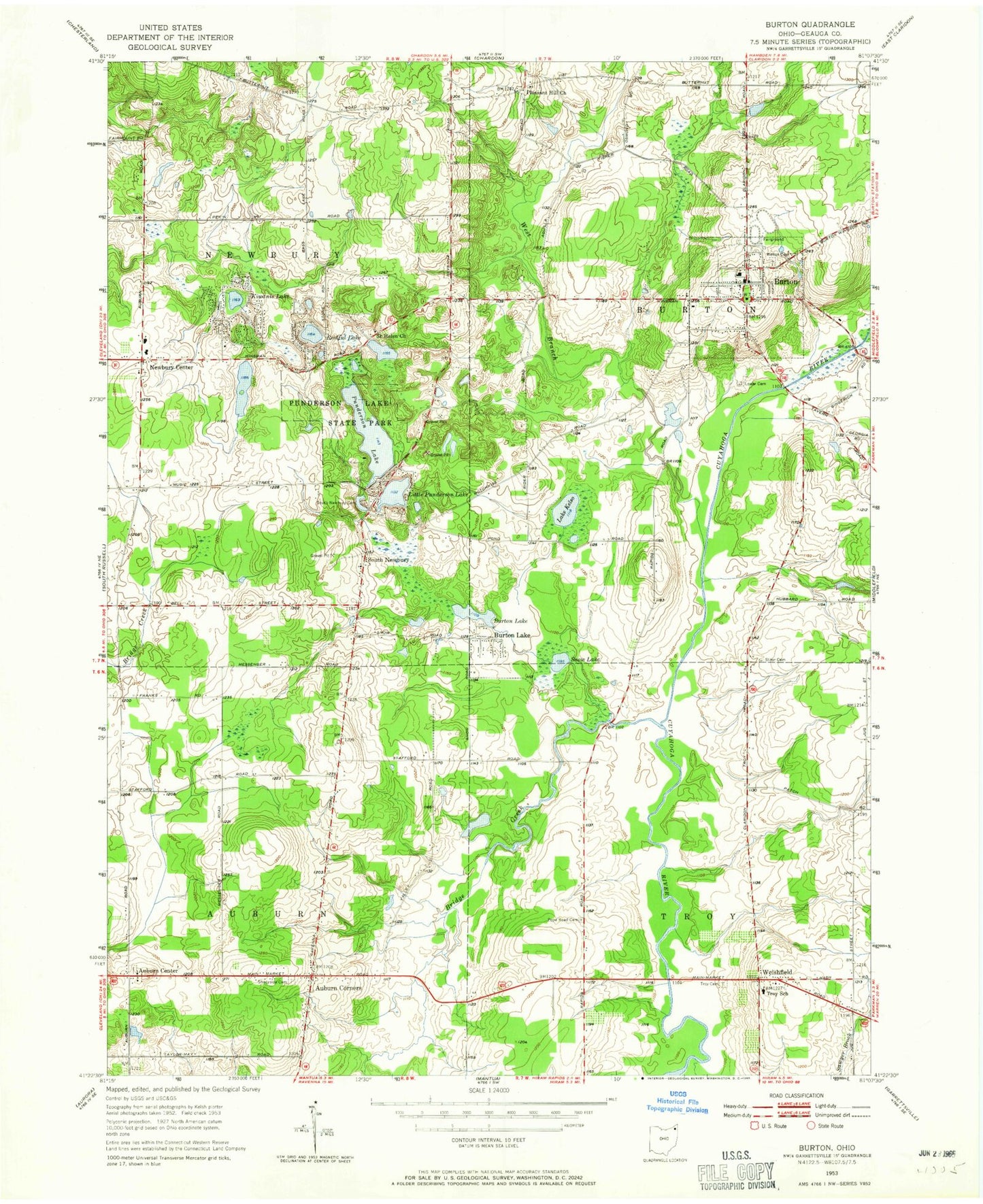 Classic USGS Burton Ohio 7.5'x7.5' Topo Map Image