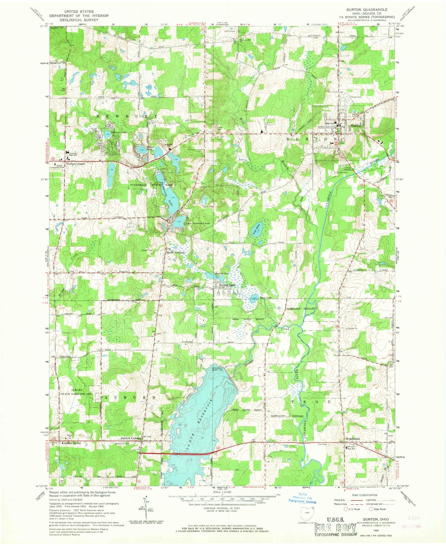 Classic USGS Burton Ohio 7.5'x7.5' Topo Map Image