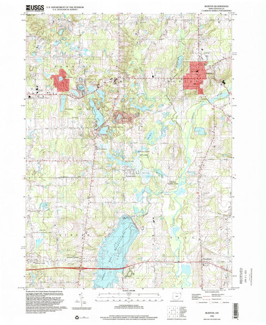 Classic USGS Burton Ohio 7.5'x7.5' Topo Map Image