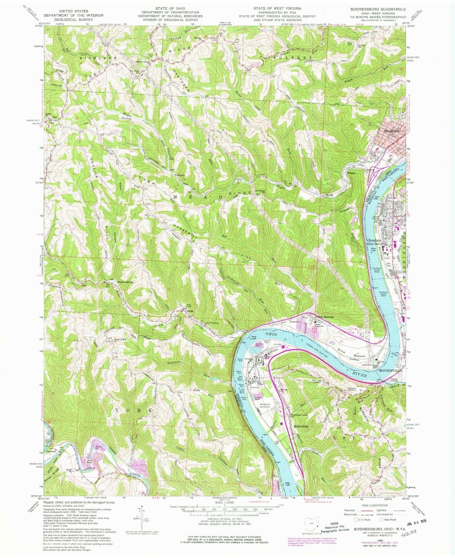 Classic USGS Businessburg Ohio 7.5'x7.5' Topo Map Image