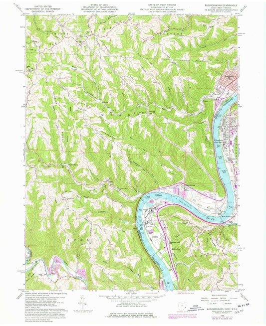 Classic USGS Businessburg Ohio 7.5'x7.5' Topo Map Image