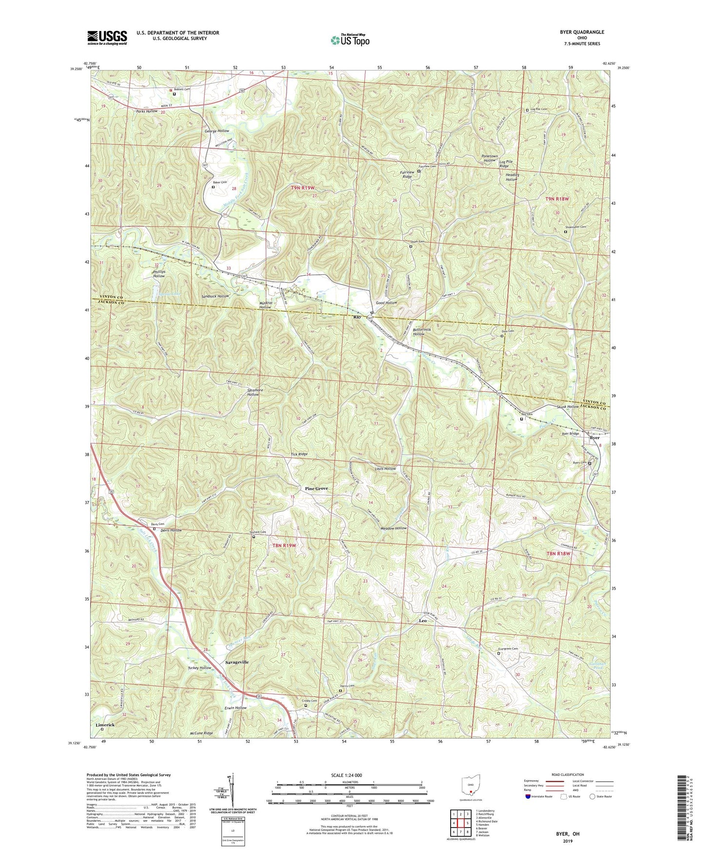 Byer Ohio US Topo Map Image