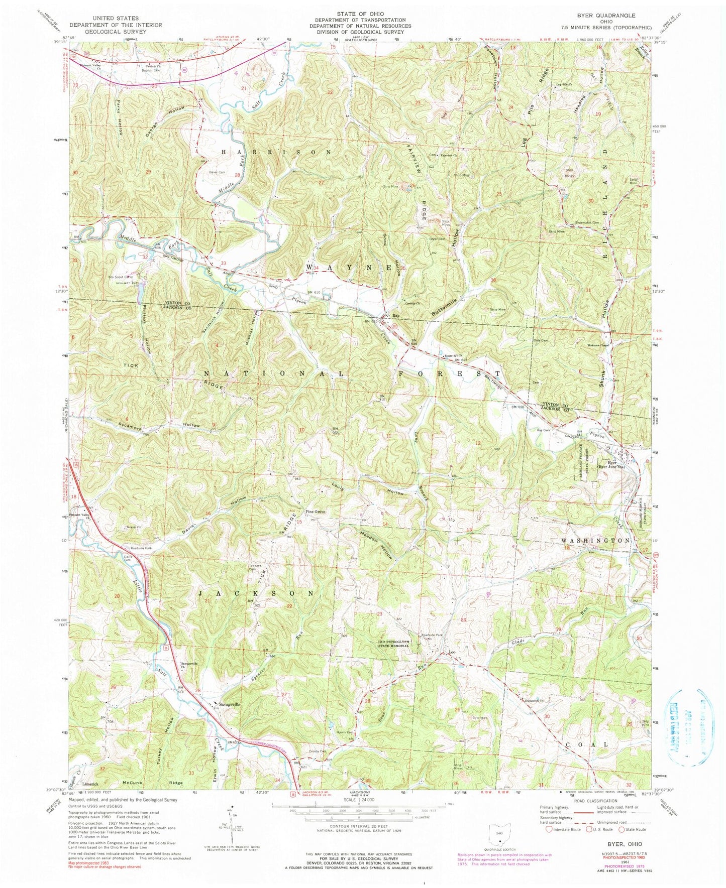 Classic USGS Byer Ohio 7.5'x7.5' Topo Map Image