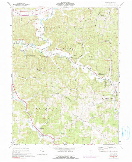 Classic USGS Byer Ohio 7.5'x7.5' Topo Map Image