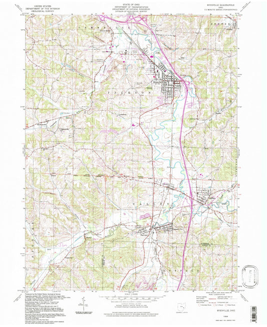 Classic USGS Byesville Ohio 7.5'x7.5' Topo Map Image