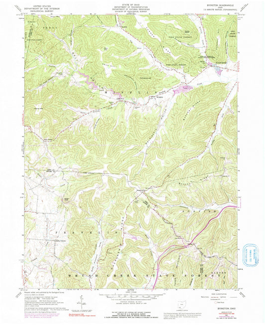 Classic USGS Byington Ohio 7.5'x7.5' Topo Map Image