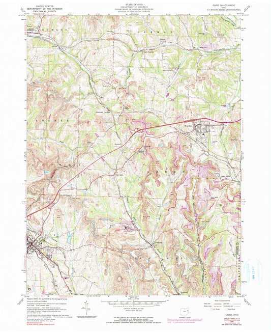 Classic USGS Cadiz Ohio 7.5'x7.5' Topo Map Image