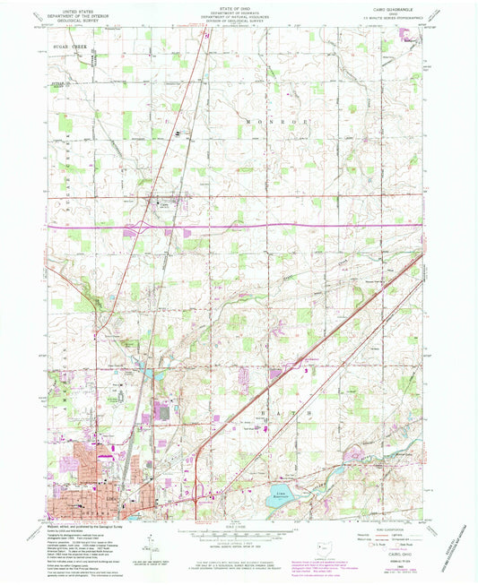 Classic USGS Cairo Ohio 7.5'x7.5' Topo Map Image