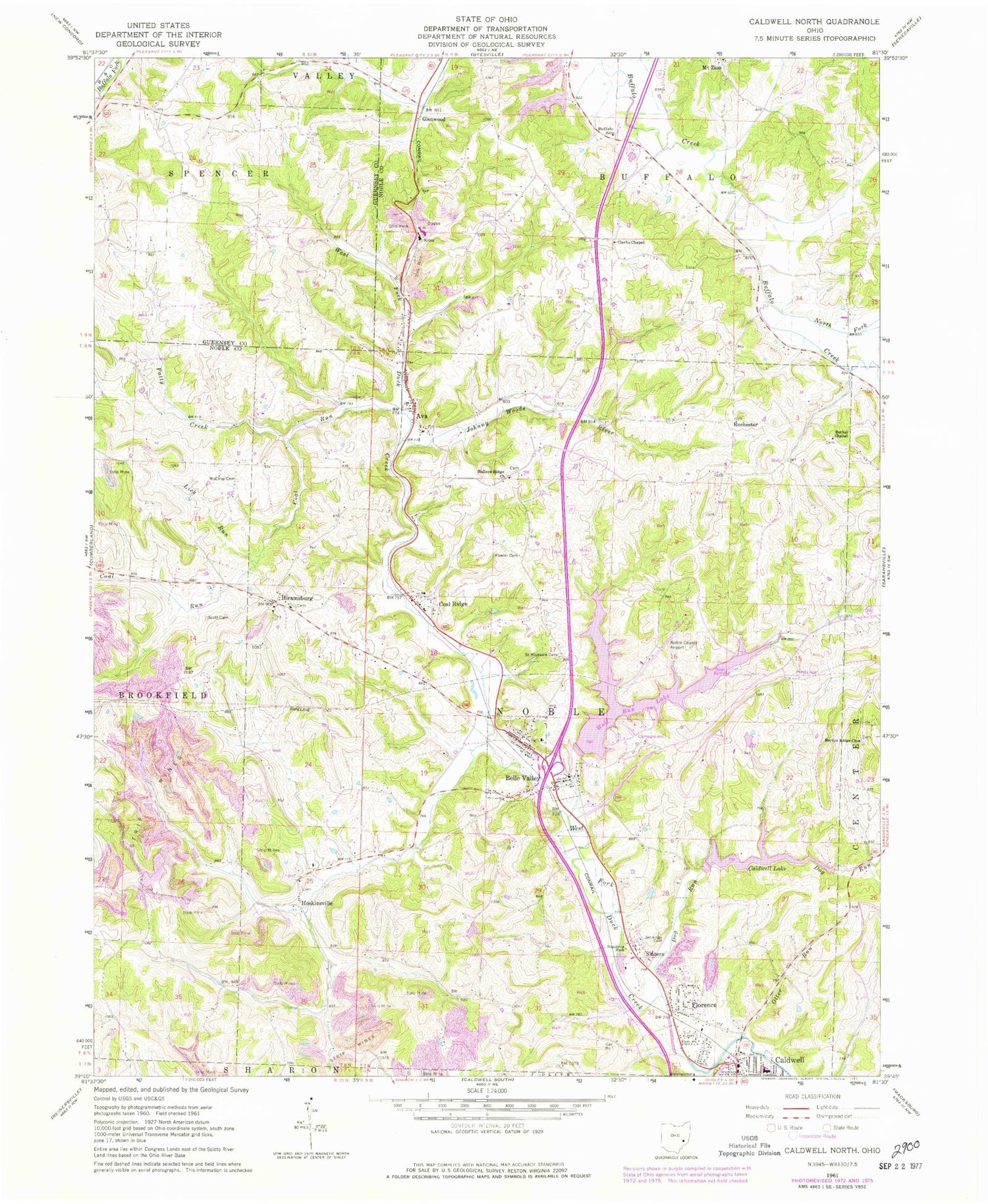 Classic USGS Caldwell North Ohio 7.5'x7.5' Topo Map Image