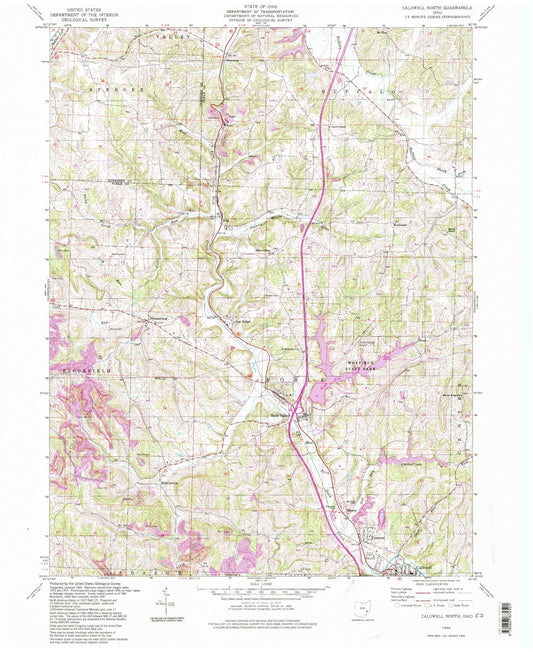 Classic USGS Caldwell North Ohio 7.5'x7.5' Topo Map Image