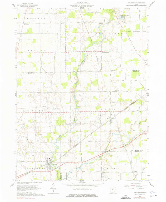 Classic USGS Caledonia Ohio 7.5'x7.5' Topo Map Image