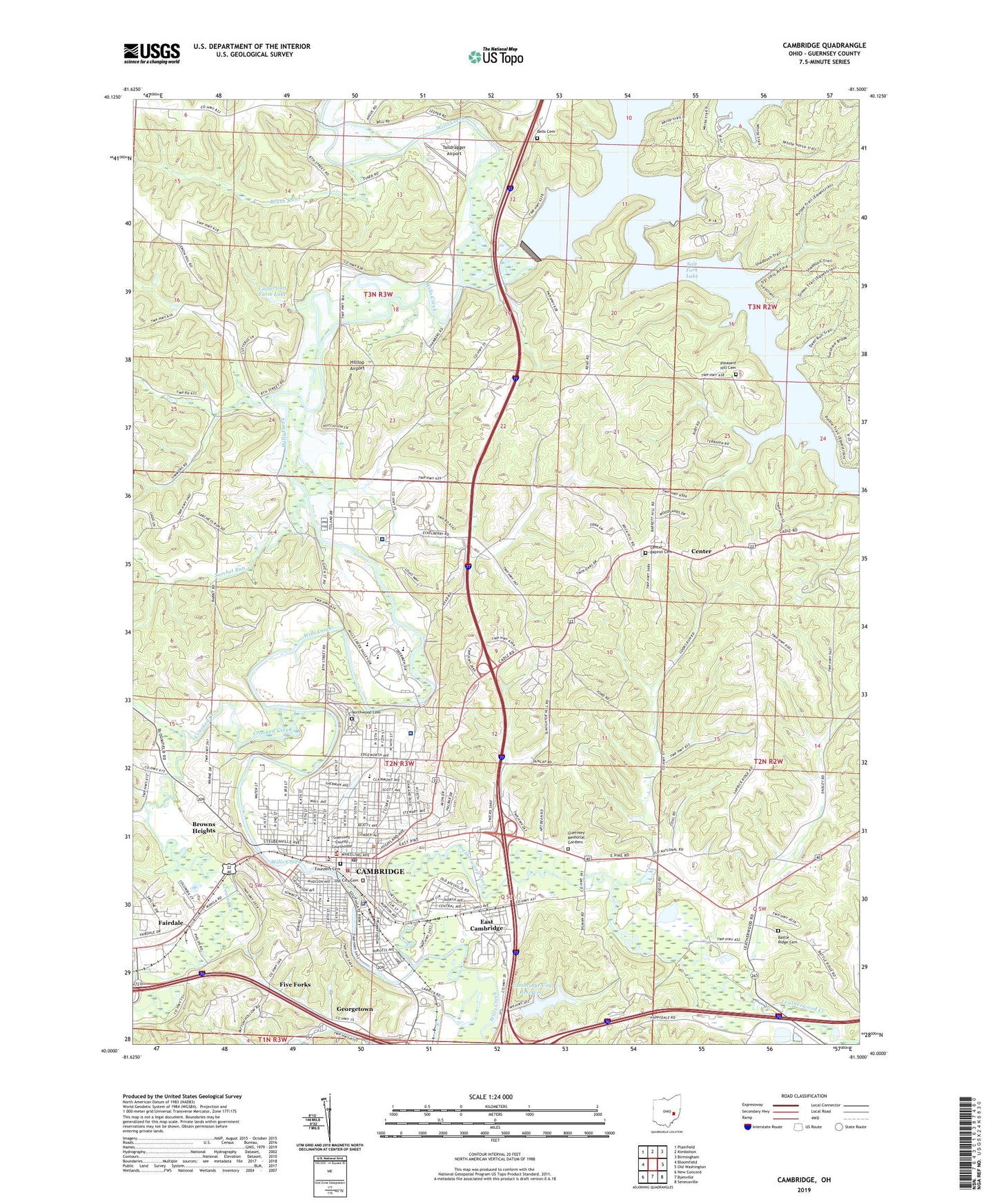 Cambridge Ohio US Topo Map Image