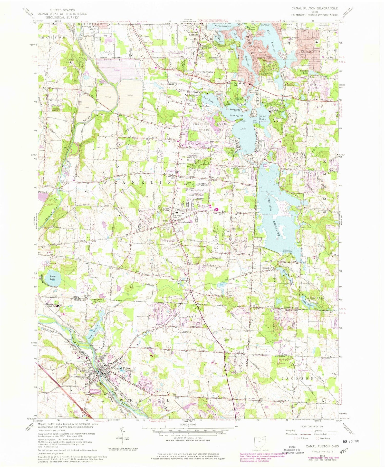Classic USGS Canal Fulton Ohio 7.5'x7.5' Topo Map Image