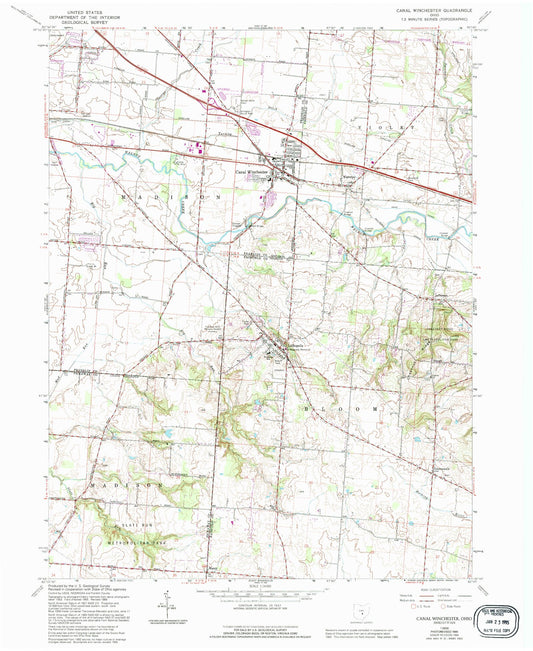 Classic USGS Canal Winchester Ohio 7.5'x7.5' Topo Map Image
