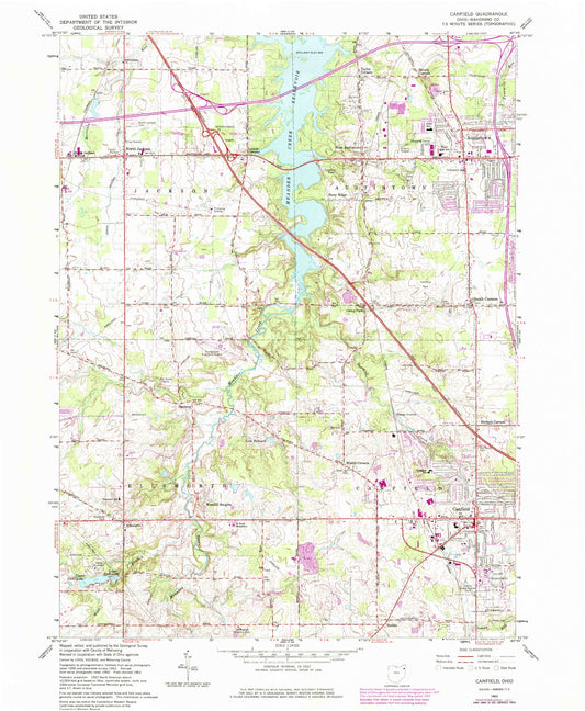 Classic USGS Canfield Ohio 7.5'x7.5' Topo Map Image