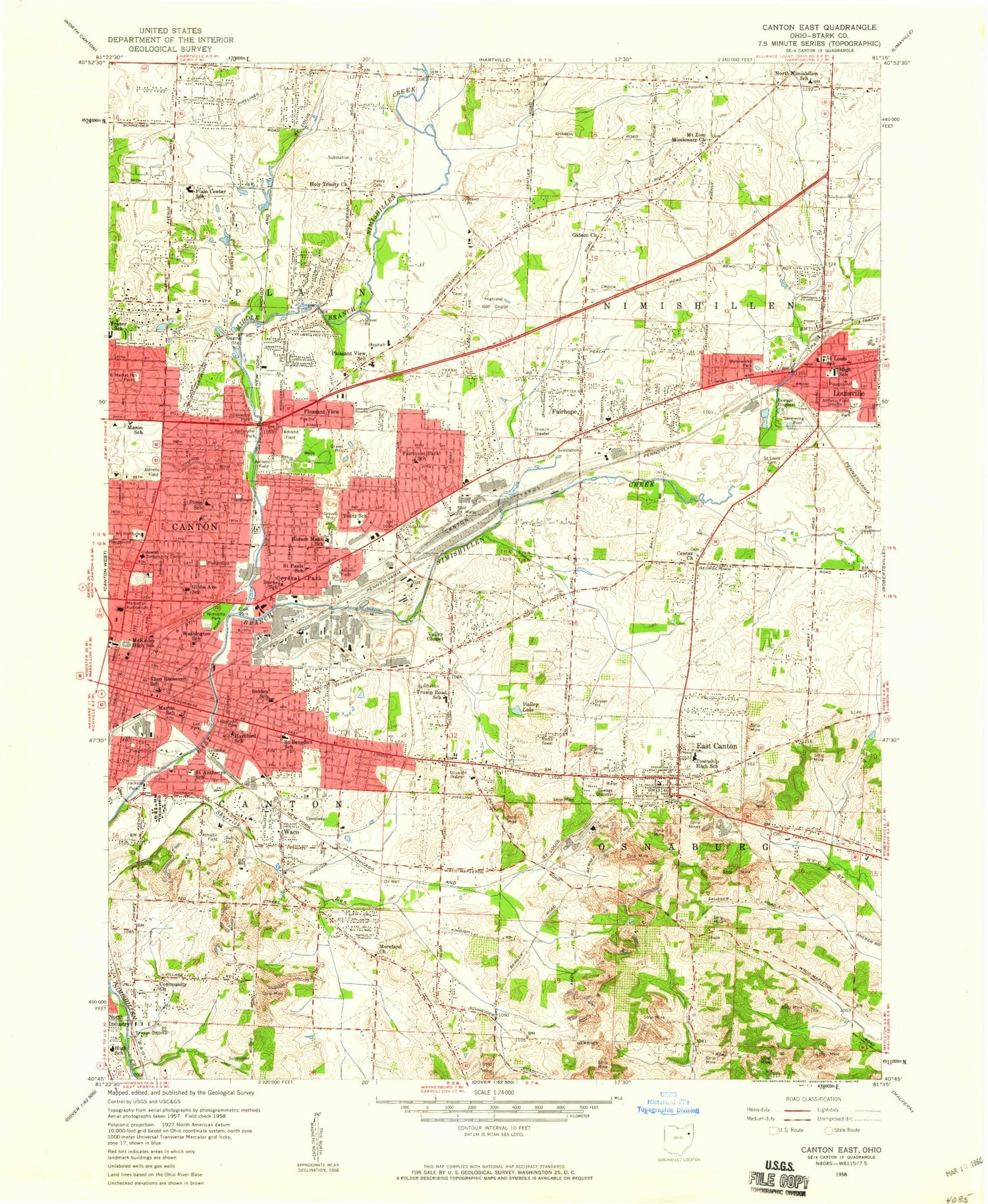 Classic USGS Canton East Ohio 7.5'x7.5' Topo Map Image