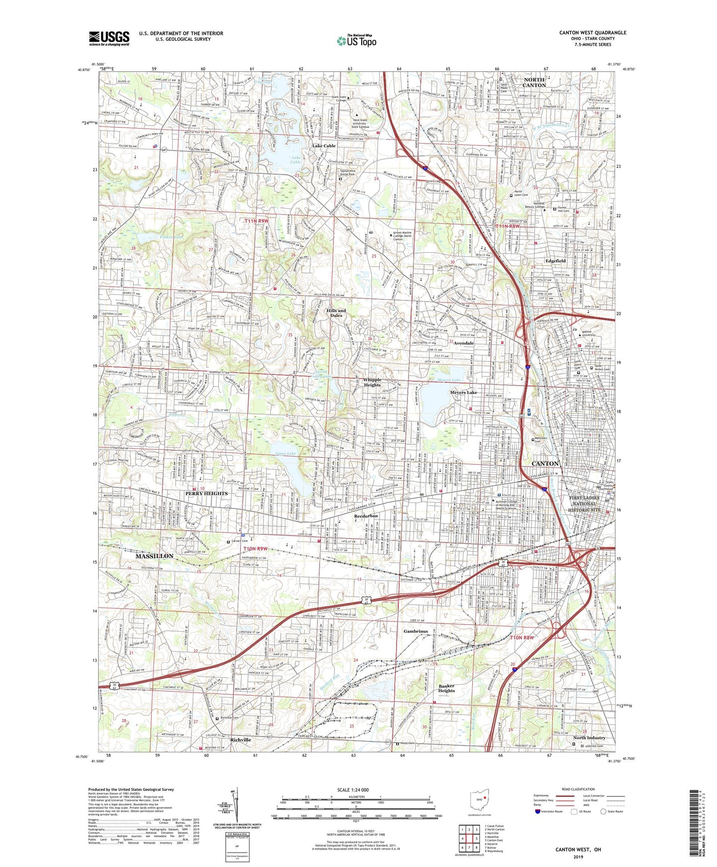 Canton West Ohio US Topo Map Image