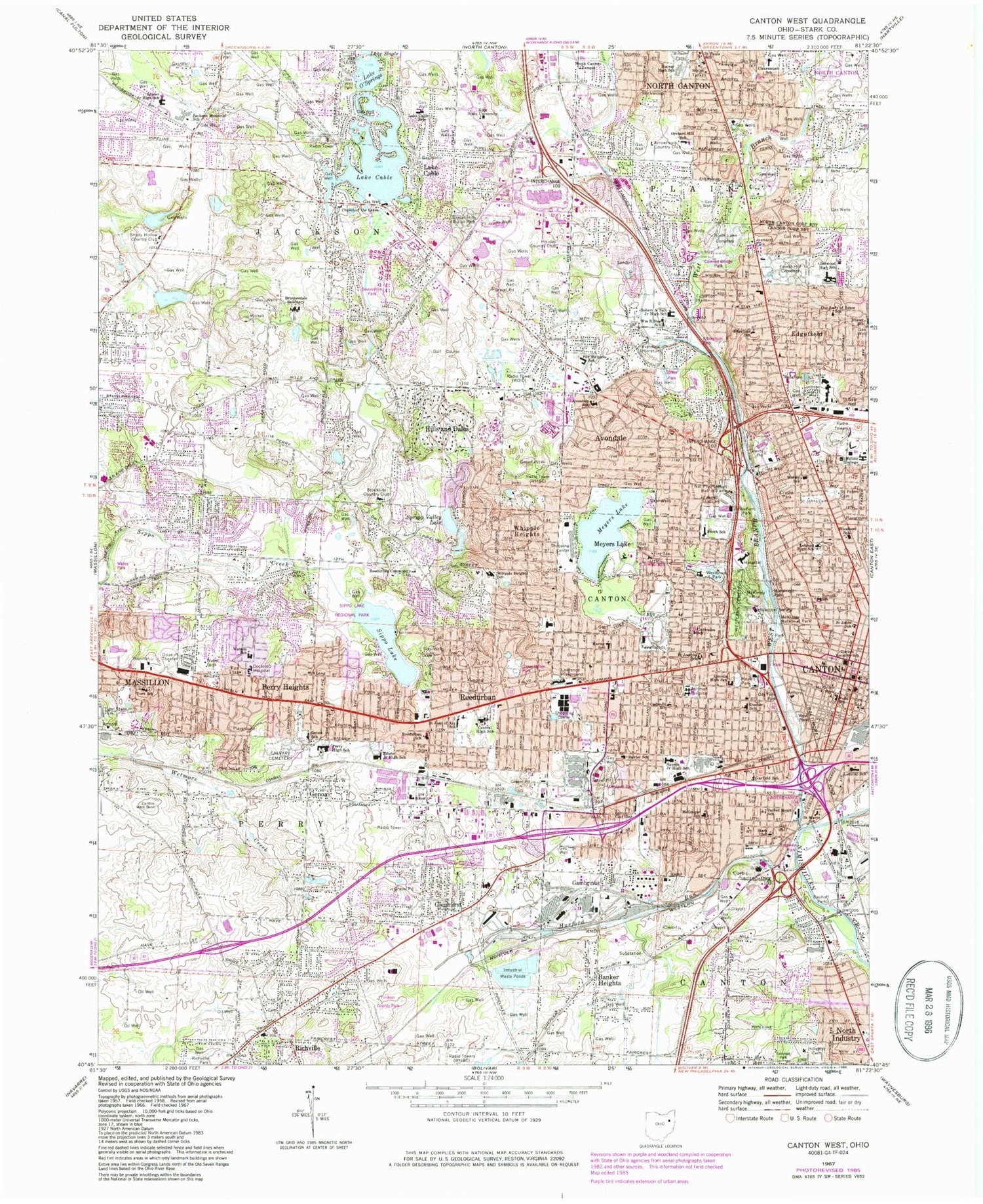 Classic USGS Canton West Ohio 7.5'x7.5' Topo Map Image