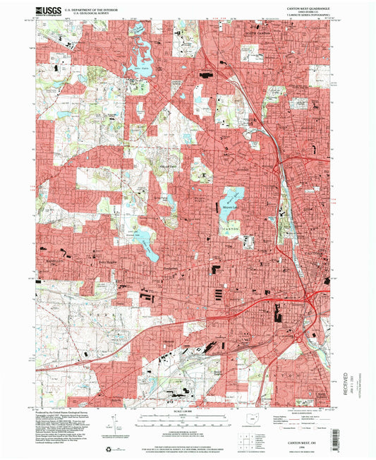 Classic USGS Canton West Ohio 7.5'x7.5' Topo Map Image