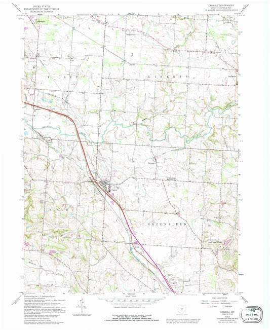 Classic USGS Carroll Ohio 7.5'x7.5' Topo Map Image