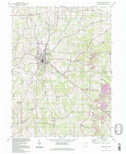 Classic USGS Carrollton Ohio 7.5'x7.5' Topo Map Image