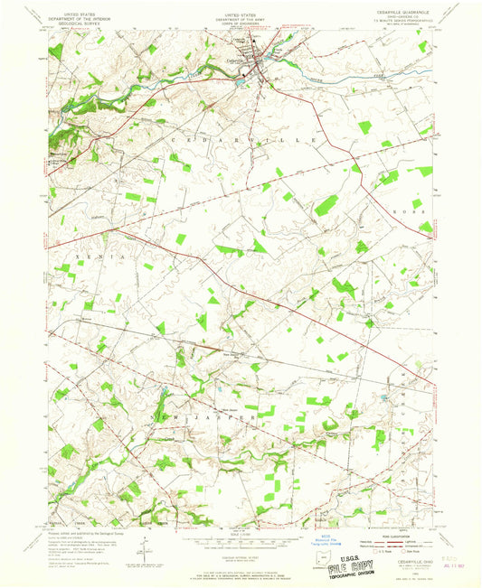 Classic USGS Cedarville Ohio 7.5'x7.5' Topo Map Image