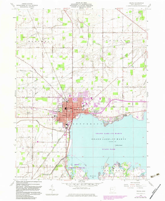 Classic USGS Celina Ohio 7.5'x7.5' Topo Map Image