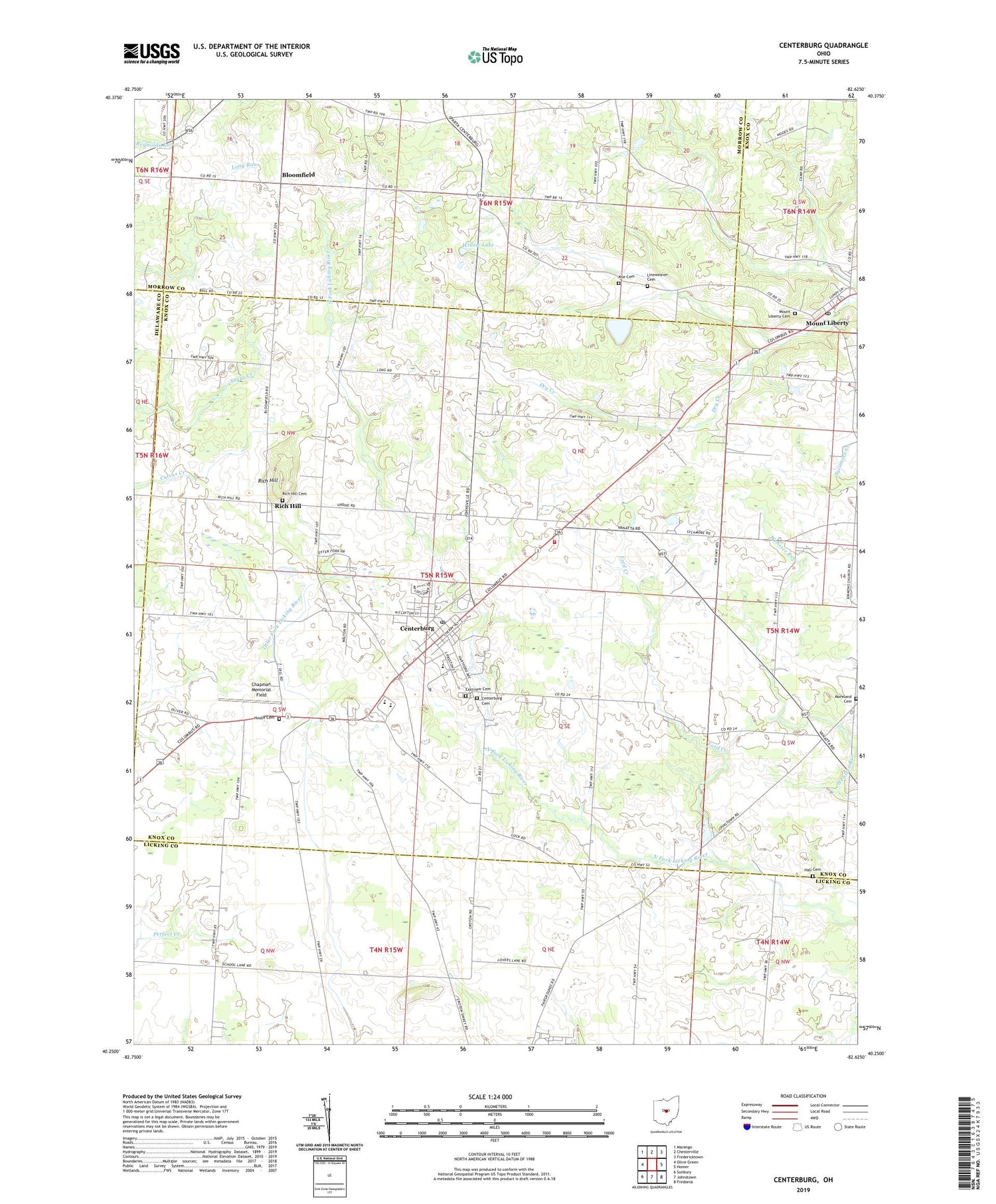 Centerburg Ohio US Topo Map Image