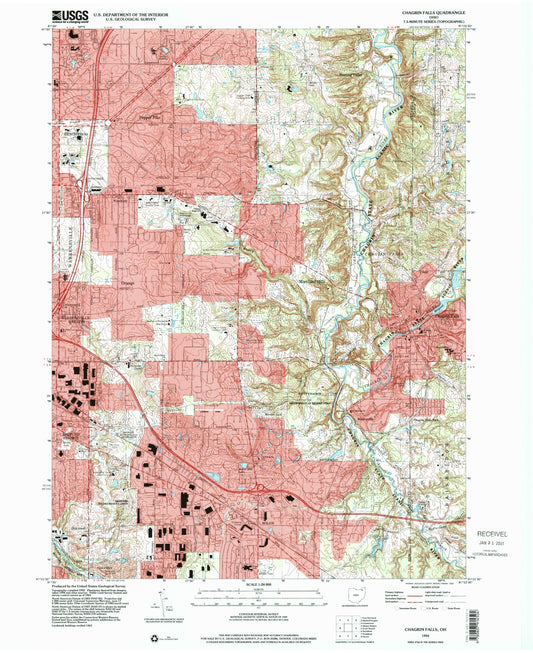 Classic USGS Chagrin Falls Ohio 7.5'x7.5' Topo Map Image
