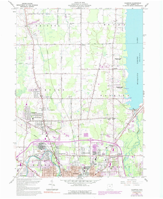 Classic USGS Champion Ohio 7.5'x7.5' Topo Map Image