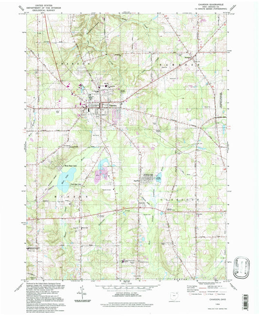 Classic USGS Chardon Ohio 7.5'x7.5' Topo Map Image